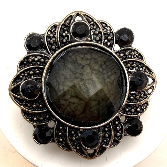 VTG Silver Tone Black Statement Ring Ornate Filigree Large Fashion Jewelry - Picture 3 of 9